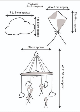 Handmade Wool Felt Baby Crib Mobile – Cloud & Kite Nursery Hanging Decor for Kids Room