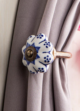 Blue Design Ceramic Drawer Cabinet Knob & Curtain Tie Bundle