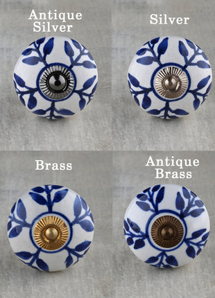 White Ceramic Drawer Cabinet Knob With Blue Petals Knob & Hanger Bundle – Decorative Closet Hardware Set