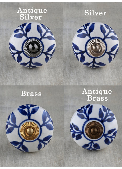 White Ceramic Drawer Cabinet Knob With Blue Petals Knob & Hanger Bundle – Decorative Closet Hardware Set