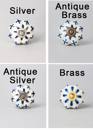 Blue Flower Design on White Base – Ceramic Knob & Pull Bundle