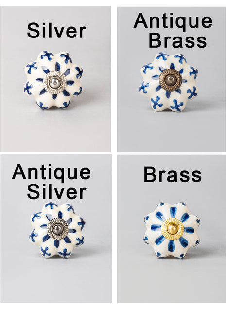 Blue Flower Design on White Base – Ceramic Knob & Pull Bundle