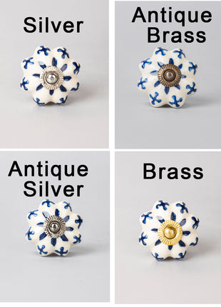 Blue Flower Design on White Base – Ceramic Knob, Curtain Tie & Pull Bundle
