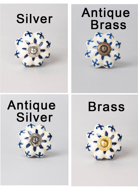Blue Flower Design on White Base – Ceramic Knob, Curtain Tie & Pull Bundle