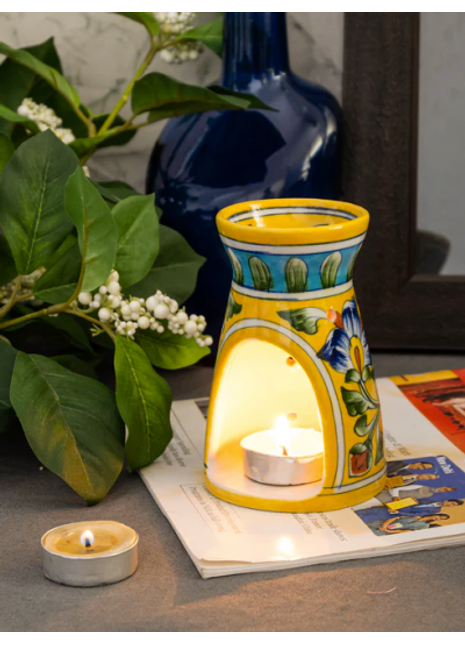 Yellow , Turquoise and Green Ceramic Pottery Oil Burner/Warmer