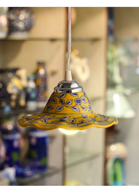 Yellow Base with Blue Flowers Hanging lamp