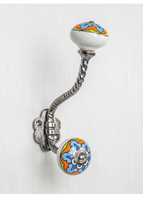 Multicolor Round Ceramic Knob With Metal Wall Hanger
