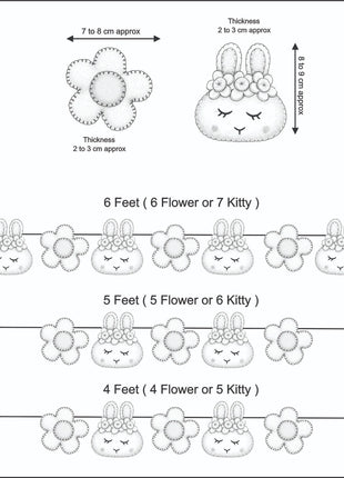 Kitty Face & Flower Wool Felt Garland  Home Decor