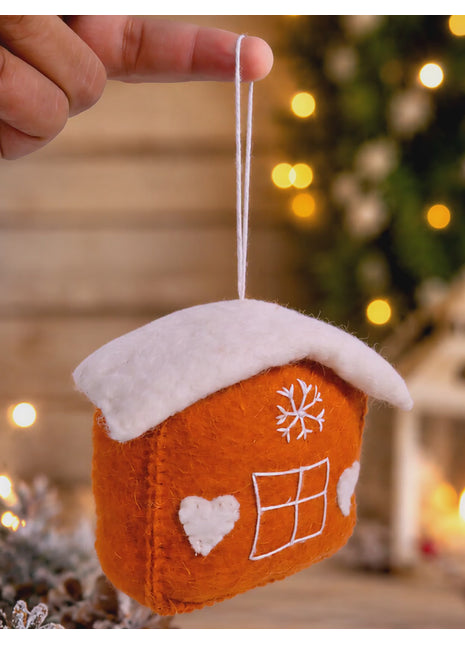 Handmade Wool Felt Gingerbread House Christmas Ornament – Festive Winter Cottage Holiday Tree Decor