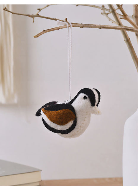 Handmade Wool Felt Bird Hanging Ornament – Cute Chickadee Songbird Miniature for Woodland Holiday