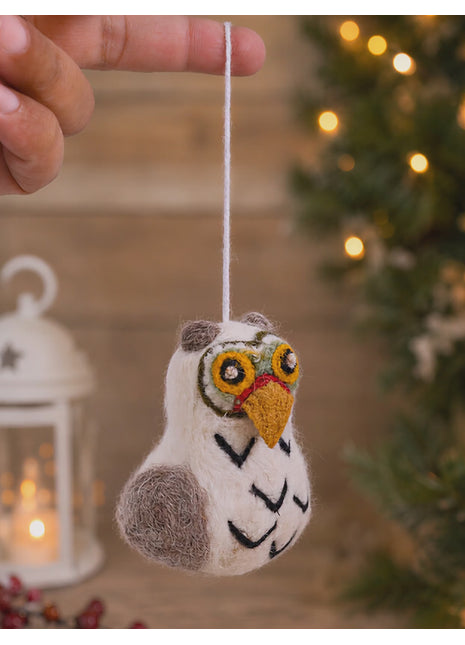 Handmade Wool Felt Owl Christmas Ornament – Cute Snowy Owl Figurine for Winter Woodland