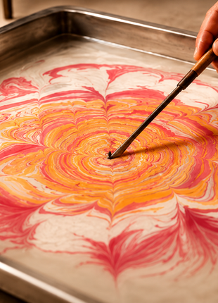 Hand-Knotted Suminagashi Artwork