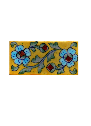 Turquoise,Blue and Red Flowers and Lime Green leaf with Yellow Base Tile