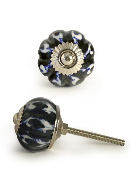 White Design With Black Base Melon Shaped Dresser Cabinet Knob