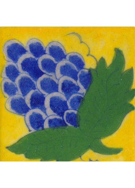 blue design fruit with green leaves on yellow tile 3x3