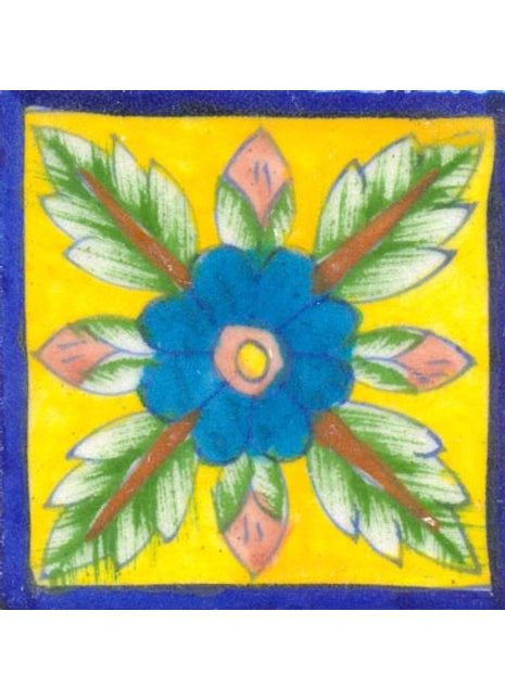 Luxury Kitchen Backsplash Floral Design Blue Pottery Tile