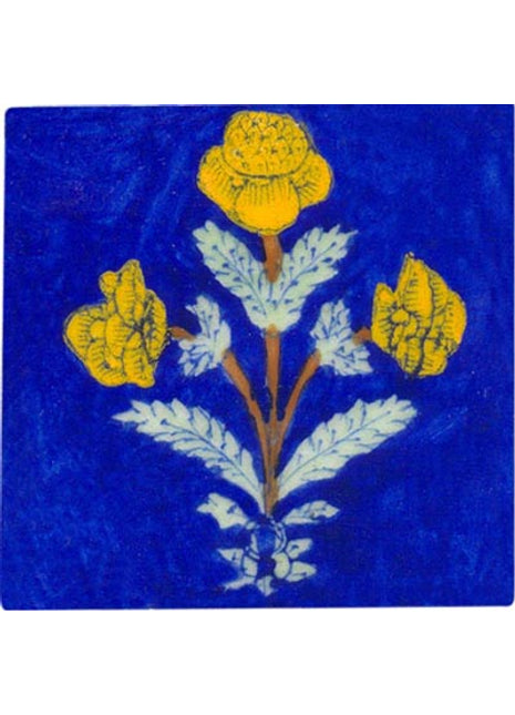 yellow white plant on blue tile 3x3