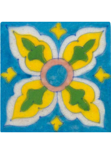 yellow, white and green combination on turquoise tile 3x3