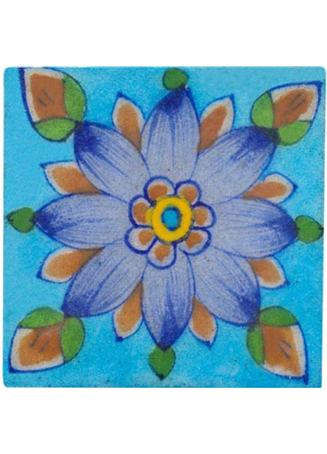 purple flower on turquoise tile 3x3