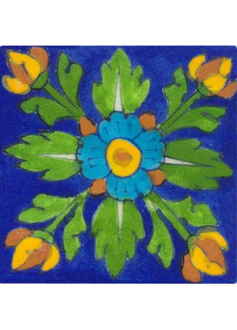 blue tile with green turquoise flower 3x3