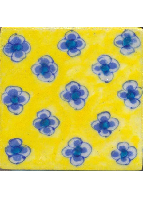 Blue & white flowers on yellow tile (3x3-BPT18)