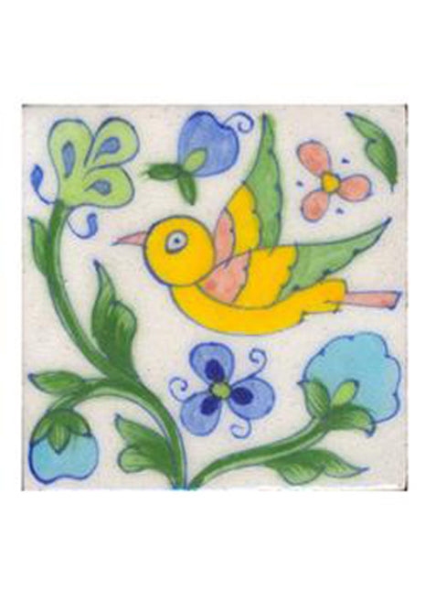Handpainted Bird Design Kitchen Blue Pottery Tile