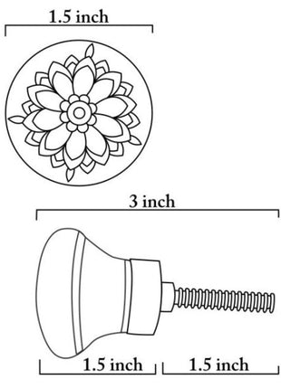 Stylish Turquoise Flower On Black Ceramic Kitchen Cabinet Knob