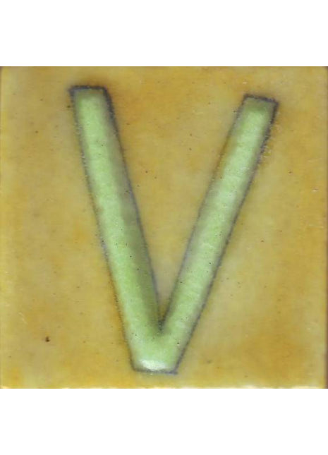 Lime Green V Alphabet Yellow Base Tile (2x2)