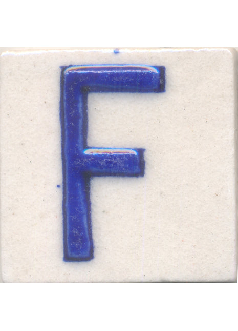 Blue F alphabet white tile (2x2)