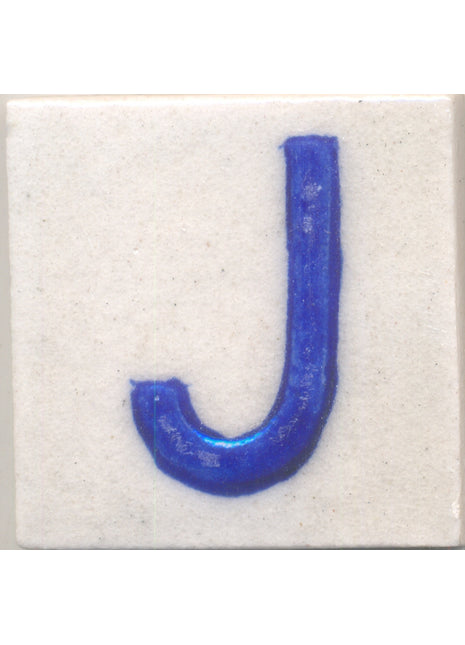 Blue J alphabet white tile (2x2)