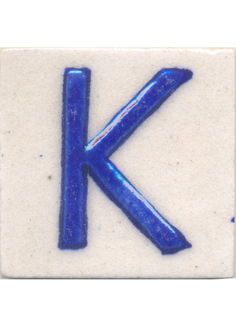 Blue K alphabet white tile (2x2)