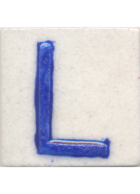 Blue L alphabet white tile (2x2)