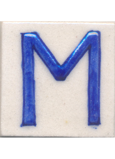 Blue M alphabet white tile (2x2)