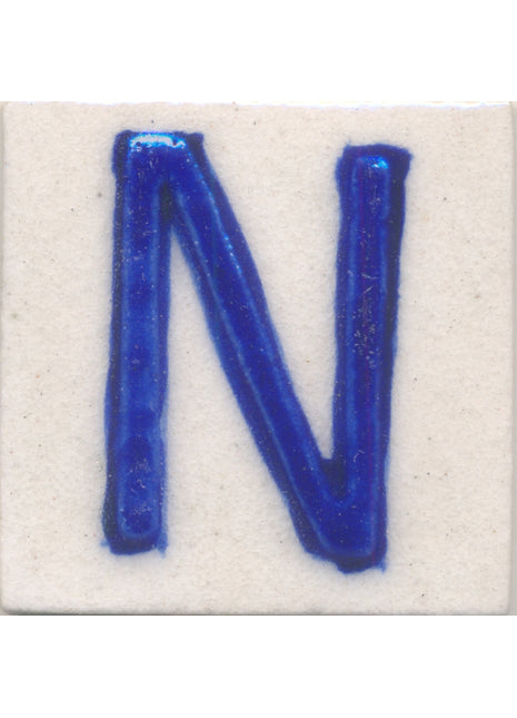 Blue N alphabet white tile (2x2)