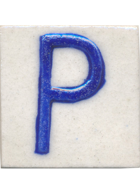 Blue P alphabet white tile (2x2)