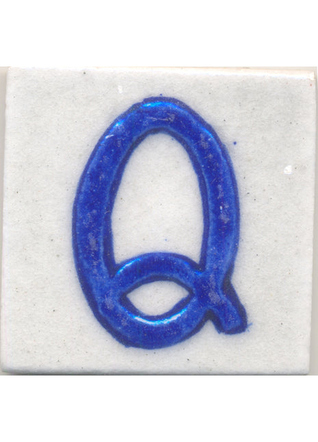 Blue Q alphabet white tile (2x2)