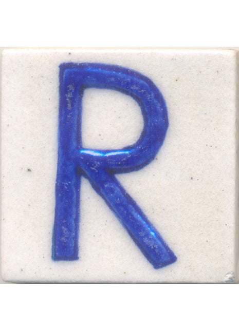 Blue R alphabet white tile (2x2)