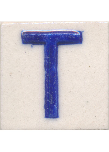 Blue T alphabet white tile (2x2)