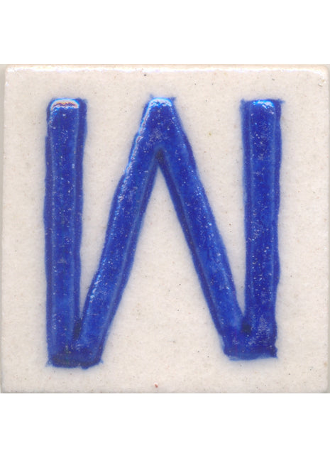Blue W alphabet white tile (2x2)