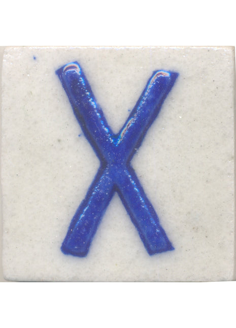 Blue X alphabet white tile (2x2)