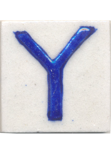 Blue Y alphabet white tile (2x2)