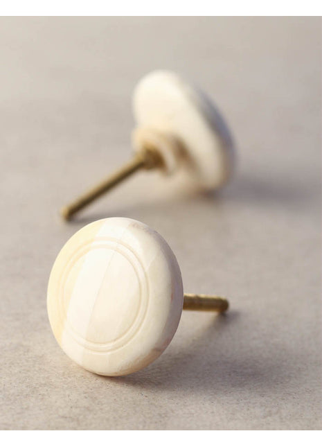 Solid White Textured Resin Bone Bathroom Cabinet Knob With Circle