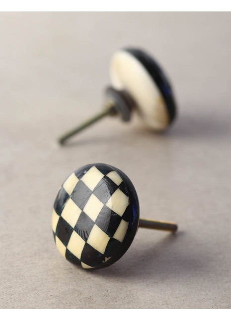 Black And White Checkered Resin Bone Cupboard Knob