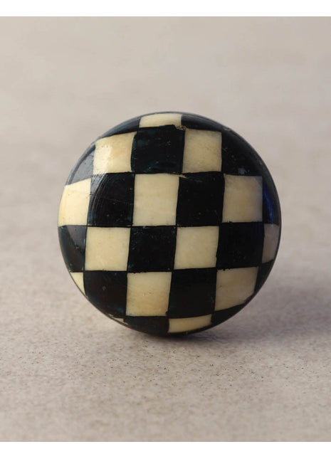 Black And White Checkered Resin Bone Cupboard Knob