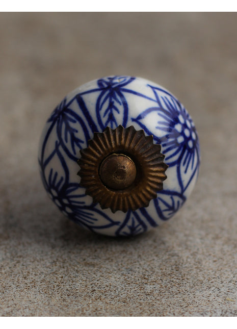 Elegant White Ceramic Cabinet Knobs With Blue Flowers