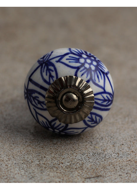 Elegant White Ceramic Cabinet Knobs With Blue Flowers