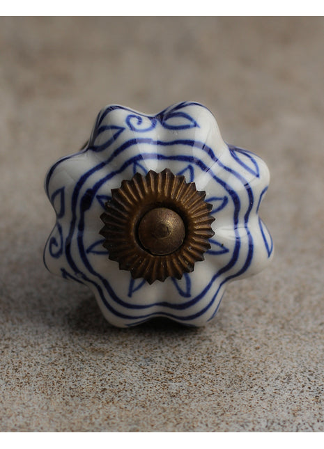 White Ceramic Knob With Floral Design