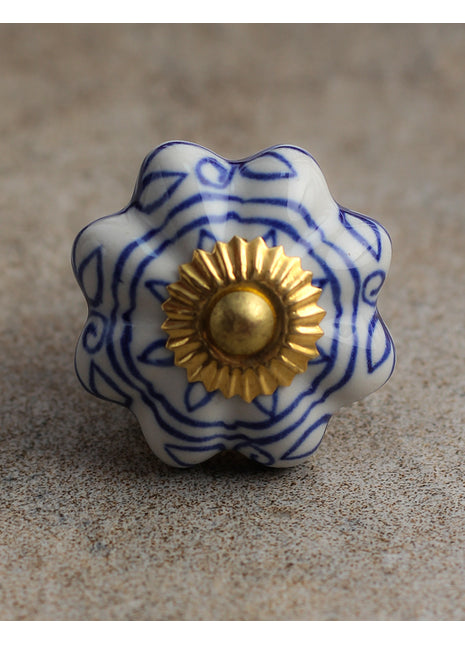 White Ceramic Knob With Floral Design