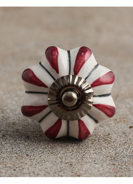 Floral White Royal Ceramic Door Knob With Maroon Print