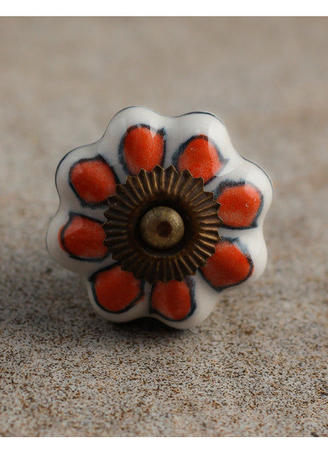 Well Designed White Dresser Cabinet Knob With Orange Flower